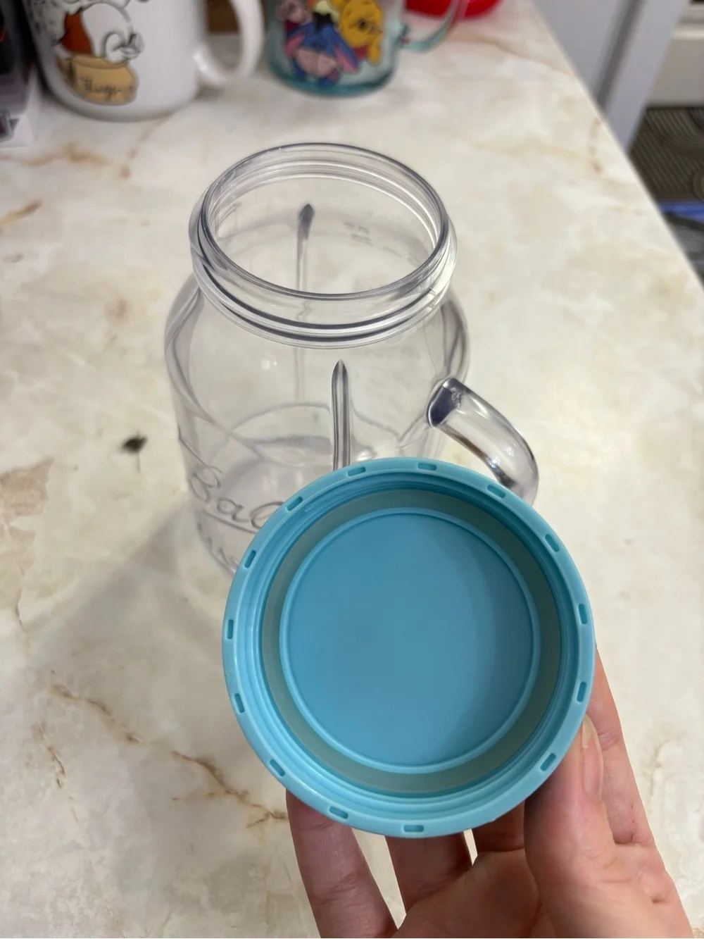 Clear Plastic Mason Mug with Light Blue Lid - Party Tableware